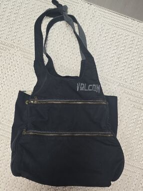 Volcom Black Canvas Dual-Zip Shoulder Tote